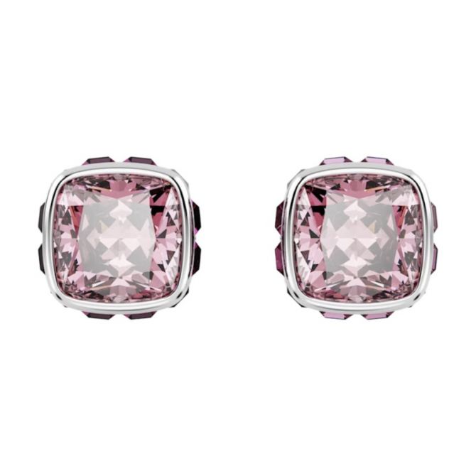 Swarovski October Birthstone Square Cut Stud Earrings, Pink and Rhodium Plated