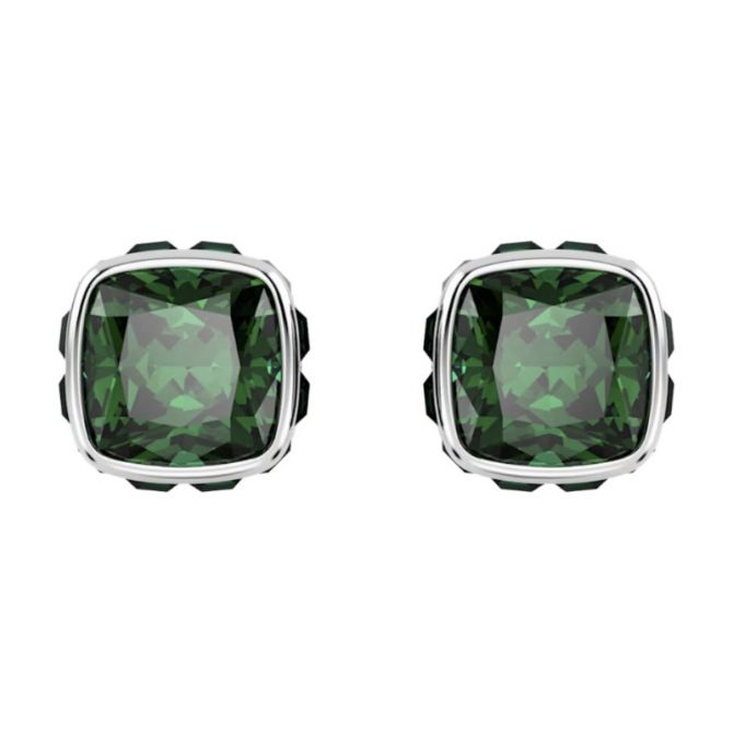 Swarovski May Birthstone Square Cut Stud Earrings, Green and Rhodium Plated