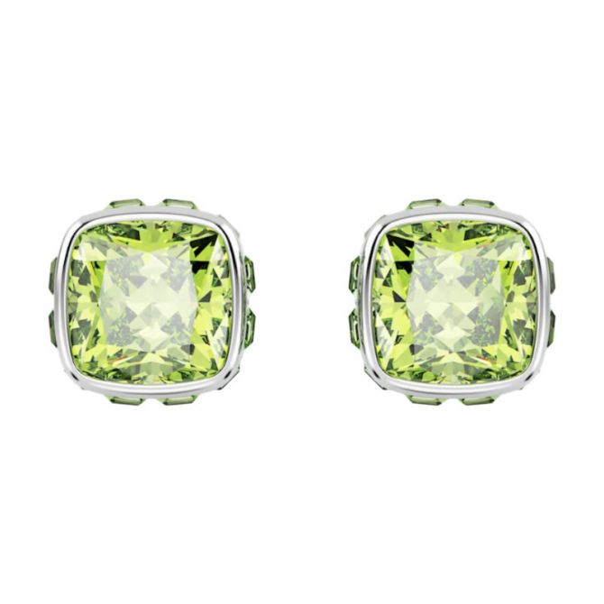 Swarovski August Birthstone Square Cut Stud Earrings, Green and Rhodium Plated