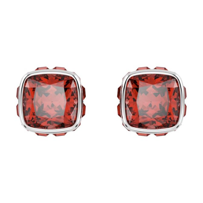 Swarovski July Birthstone Square Cut Stud Earrings, Red and Rhodium Plated