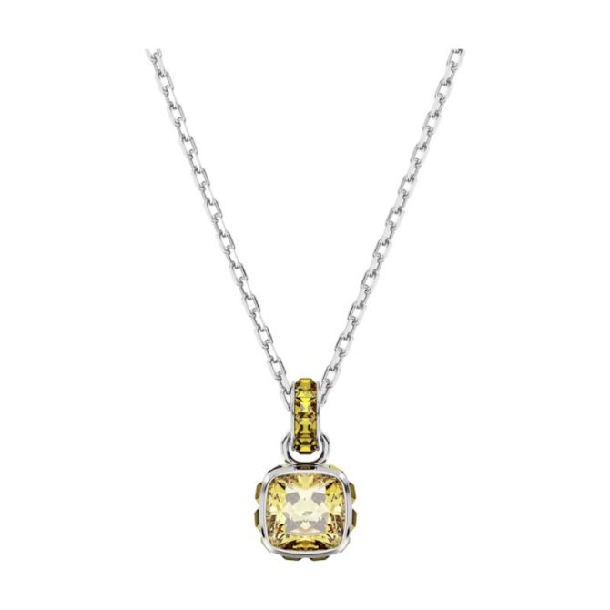 Swarovski November Birthstone Square Cut Pendant Necklace, Yellow and Rhodium Plated