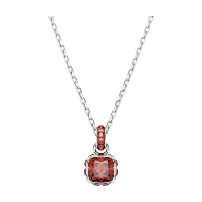 Swarovski July Birthstone Square Cut Pendant Necklace, Red and Rhodium Plated