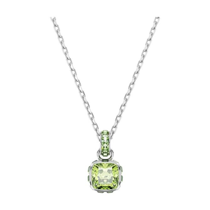 Swarovski August Birthstone Square Cut Pendant Necklace, Green and Rhodium Plated