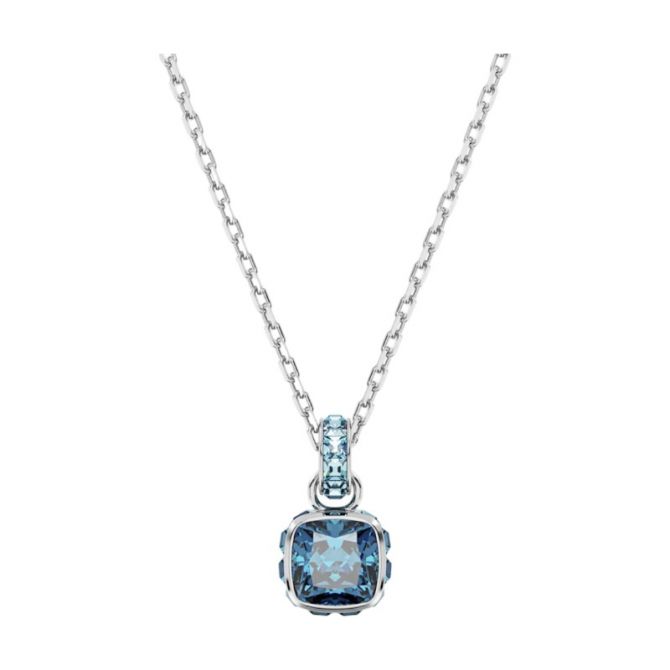 Swarovski December Birthstone Square Cut Pendant Necklace, Blue and Rhodium Plated