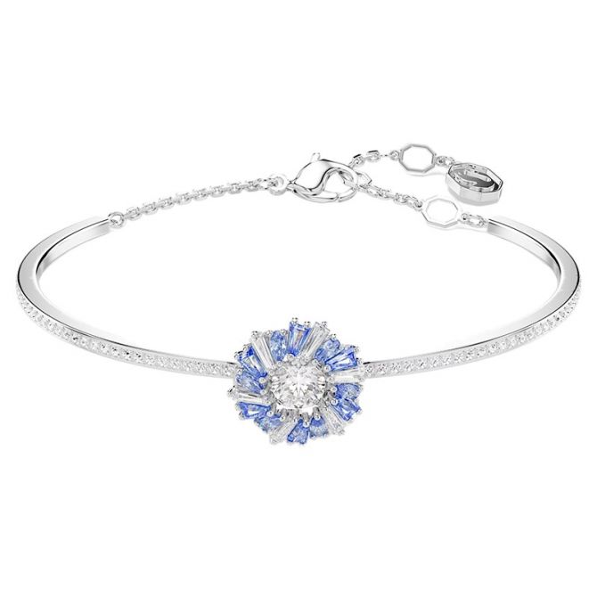 Swarovski Idyllia Flower Bangle, Blue and Rhodium Plated