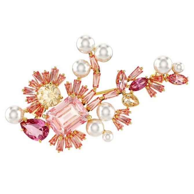 Swarovski Gema Mixed Cuts Flower Brooch, Gold Tone Plated