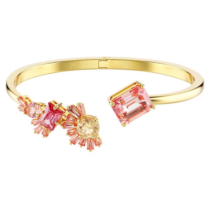 Swarovski Gema Mixed Cuts Bangle Large Bracelet, Pink and Yellow Gold Tone Plated