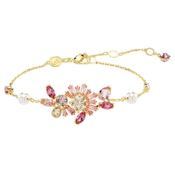 Swarovski Gema Flower Mixed Cuts Bracelet, Pink and Gold Tone Plated