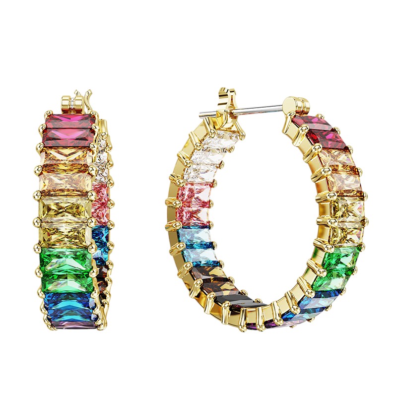 Swarovski Matrix Baguette Cut Hoop Earrings, Multicolored and Gold Tone ...