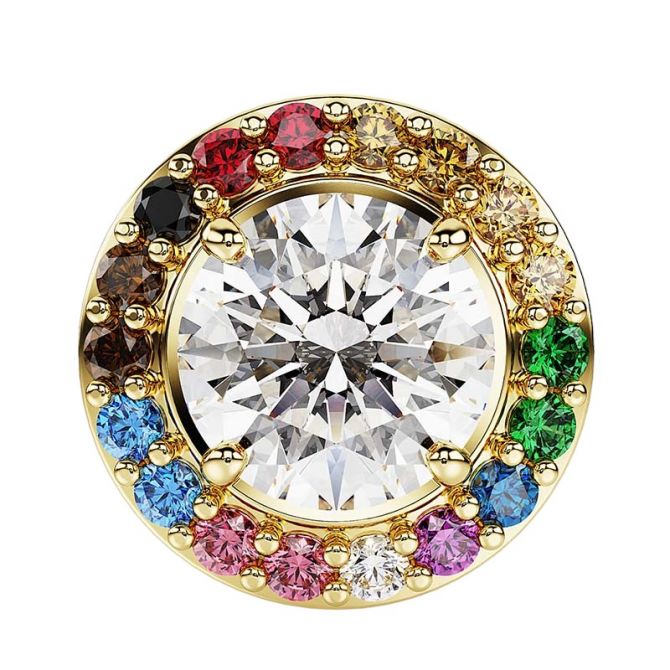 Swarovski Matrix Round Cut Tack Pin, Multicolored and Gold Tone Plated