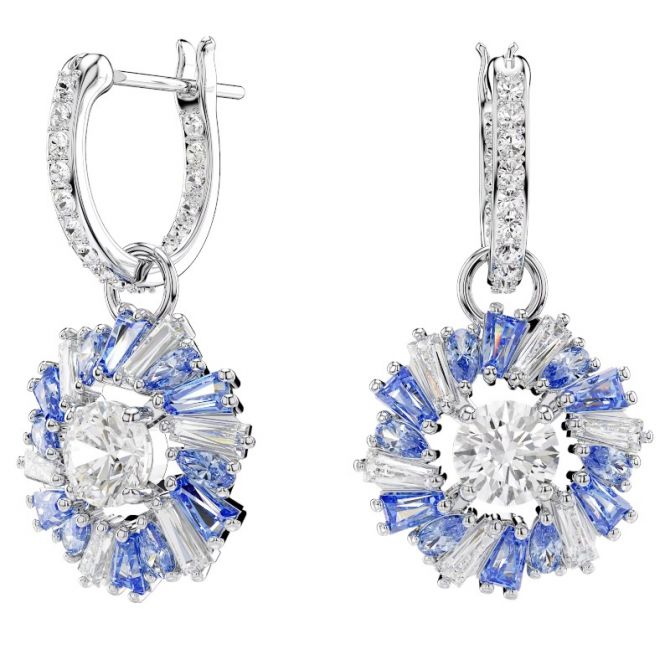 Swarovski Idyllia flower Drop Earrings, Blue and Rhodium Plated