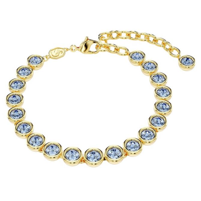 Swarovski Imber Round Cut Tennis Bracelet, Blue and Yellow Gold Tone