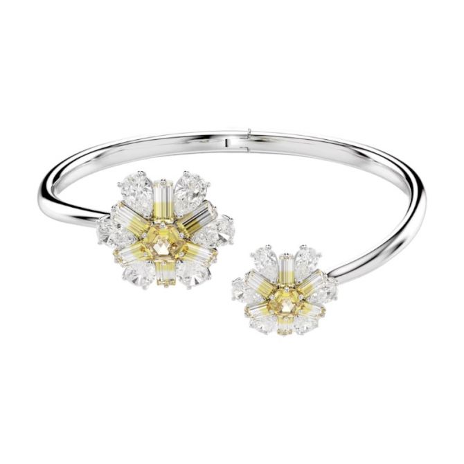 Swarovski Idyllia Flower Large Bangle, Yellow and Rhodium Plated