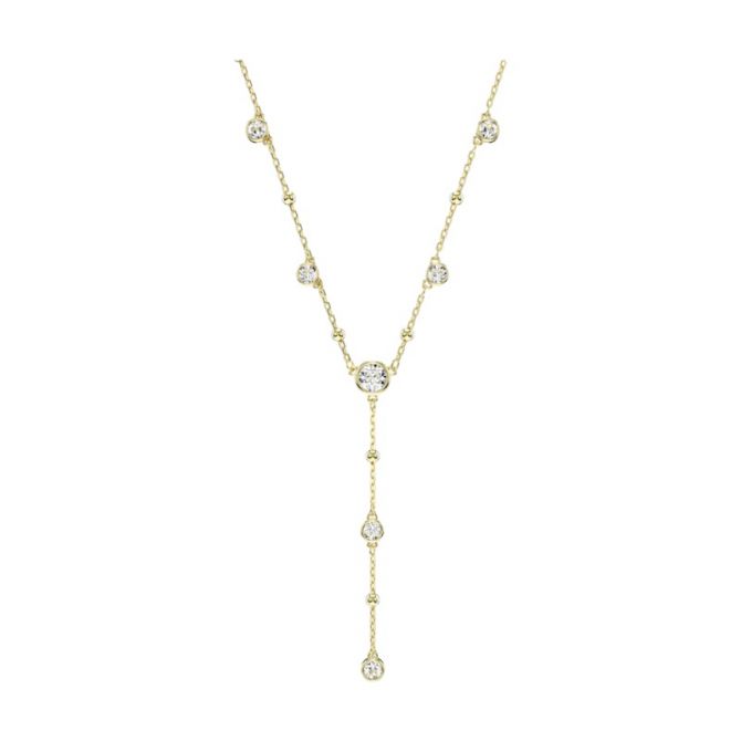 Swarovski Imber Round Cut Scattered Design Y Necklace, White and Yellow Gold Tone Plated