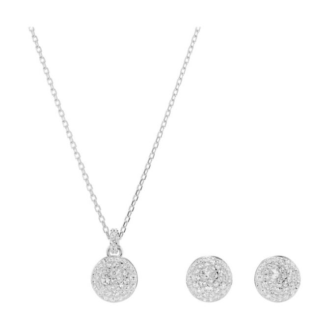 Swarovski Meteora Necklace and Earring Set , White and Rhodium Plated