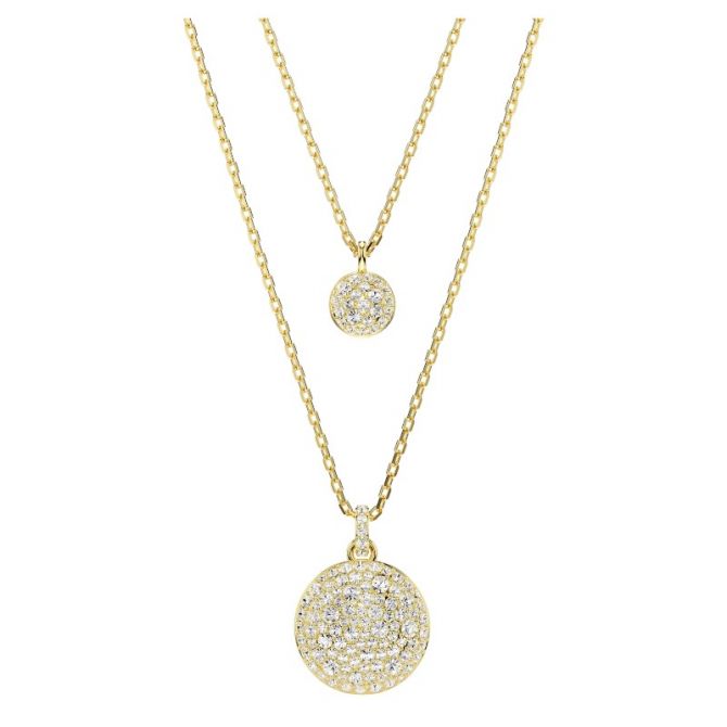 Swarovski Meteora Layered Pendant Necklace, White and Gold Tone Plated