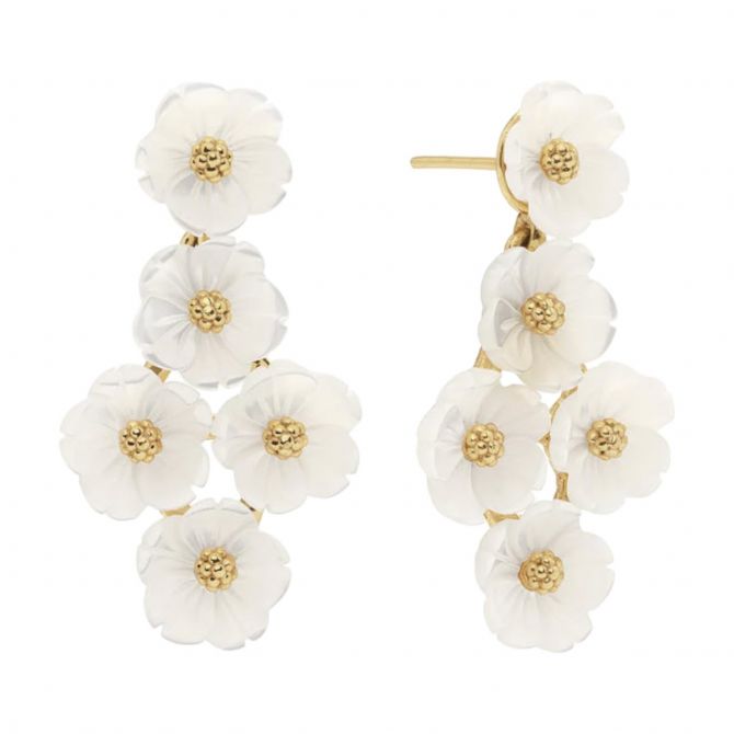 Capucine De Wulf Mermaid Garden Floral Petite Post Drop Earrings, Mother of Pearl and Yellow Gold Pl