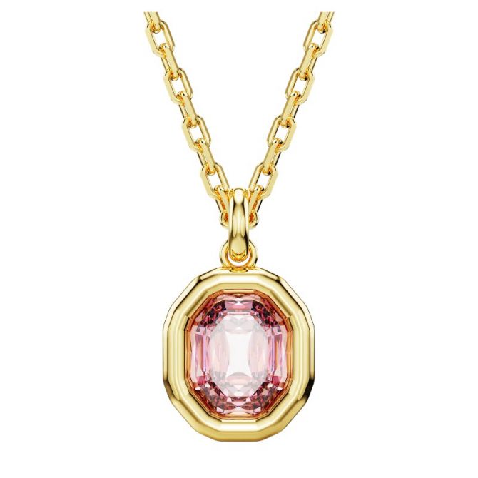 Swarovski Imber Octagon Cut Pendant Necklace, Pink and Gold Tone Plated