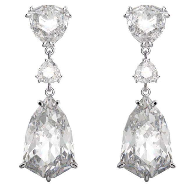 Swarovski Mesmera Mixed Cuts Drop Earrings, White and Rhodium Plated