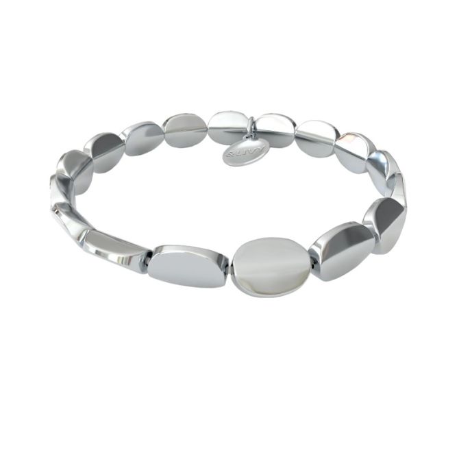 &Livy Silver Oval Smooth Creda Beaded Stretch Bracelet