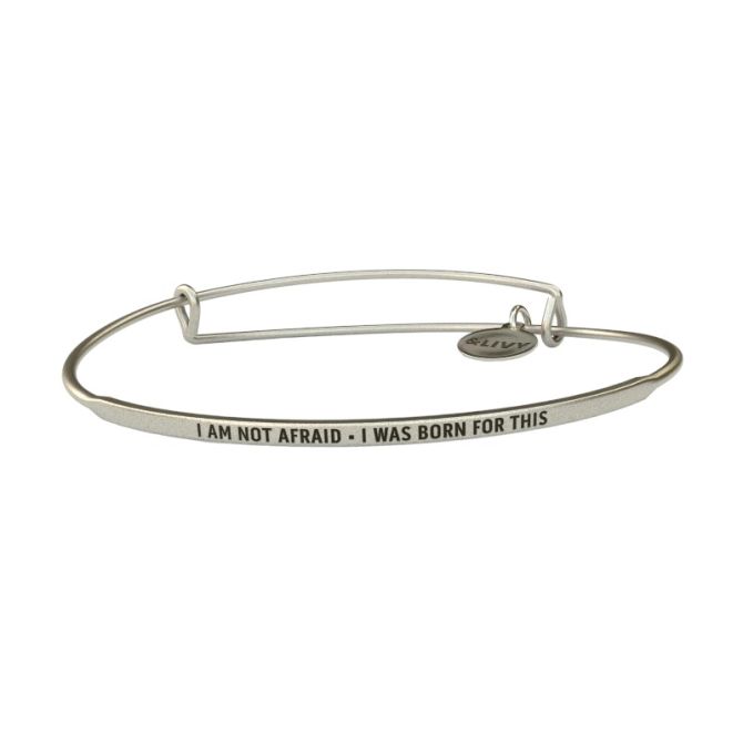 &Livy Posy I Am Not Afraid Bangle Bracelet, Antique Silver