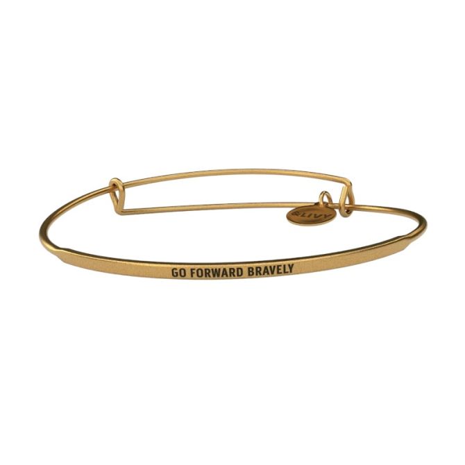 &Livy Posy Go Forward Bravely Bangle Bracelet, Antique Yellow Gold Plated