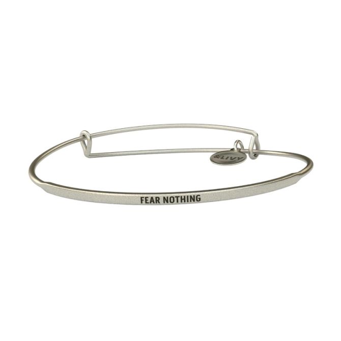 &Livy Posy Fear Nothing Bangle Bracelet, Antique Silver