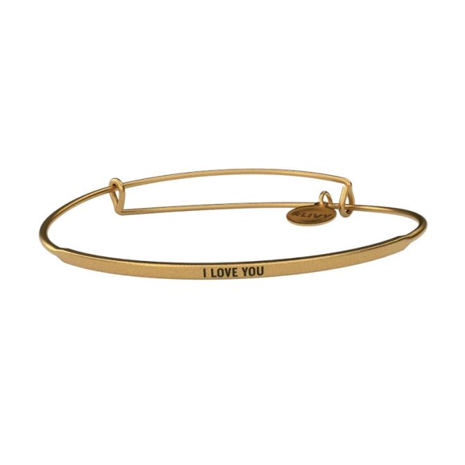 &Livy Posy I Love You Bangle Bracelet, Antique Yellow Gold Plated