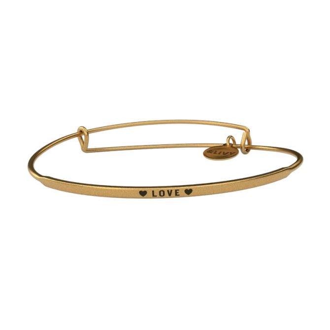 &Livy Posy Love Hearts Bangle Bracelet, Antique Yellow Gold Plated