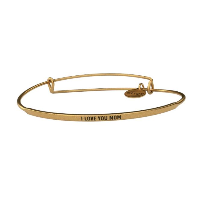 &Livy Posy I Love You Mom Bangle Bracelet, Antique Yellow Gold Plated