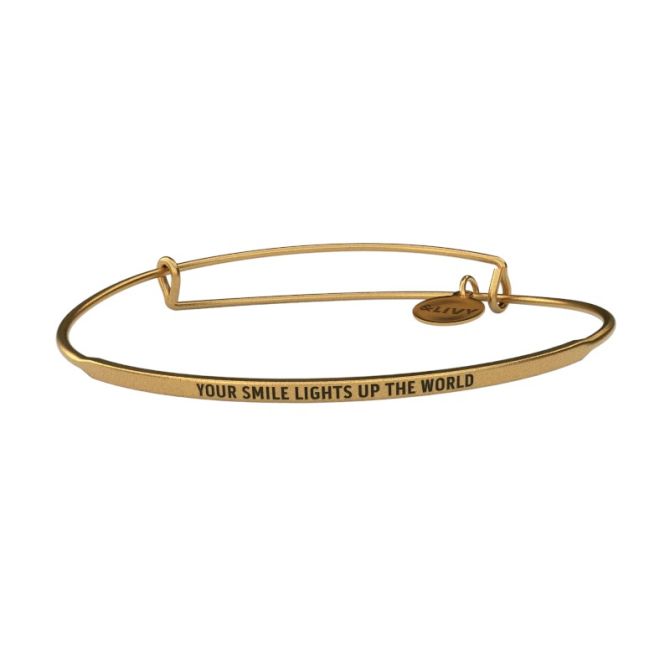 &Livy Posy Your Smile Lights Up The World Bangle Bracelet, Antique Yellow Gold Plated