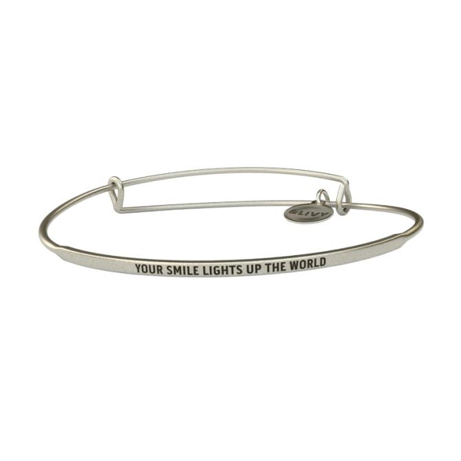 &Livy Posy Your Smile Lights Up The World Bangle Bracelet, Antique Silver