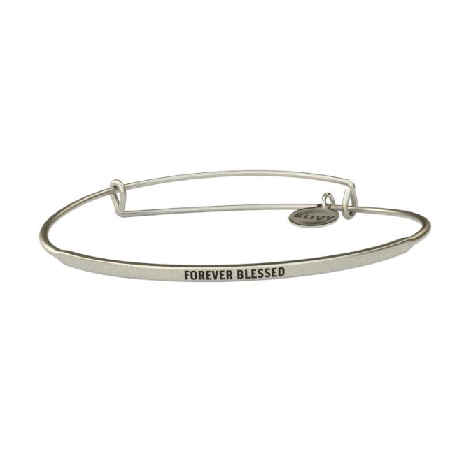 &Livy Posy Forever Blessed Bangle Bracelet, Antique Silver