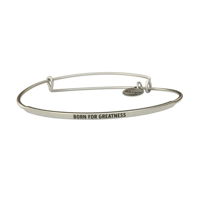 &Livy Posy Born For Greatness Bangle Bracelet, Antique Silver