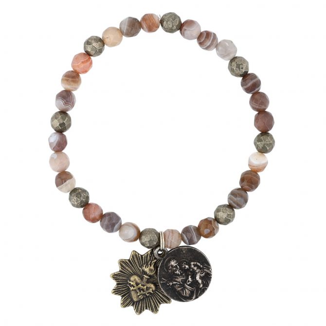 Botswana Agate and Pyrite Bracelet