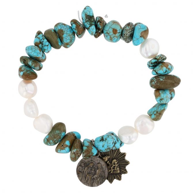 Chunk Turquoise with Pearl Bracelet