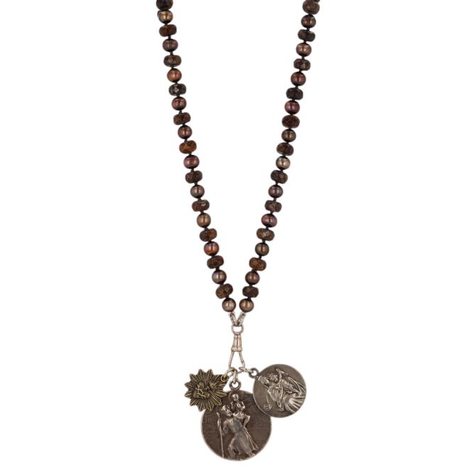 Miracle Icons by Mary Jo Pane Bronzite and Pearl Necklace