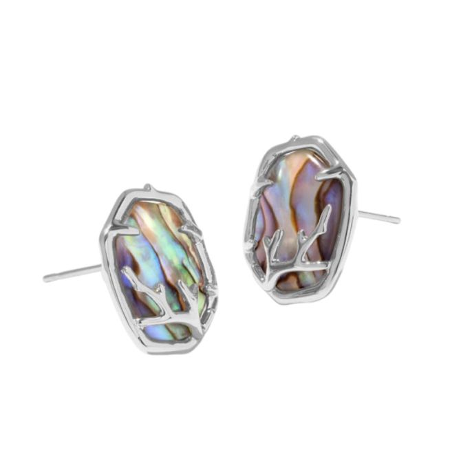 Kendra Scott Daphne Silver Tone Frame Stud Earrings in Abalone Coral