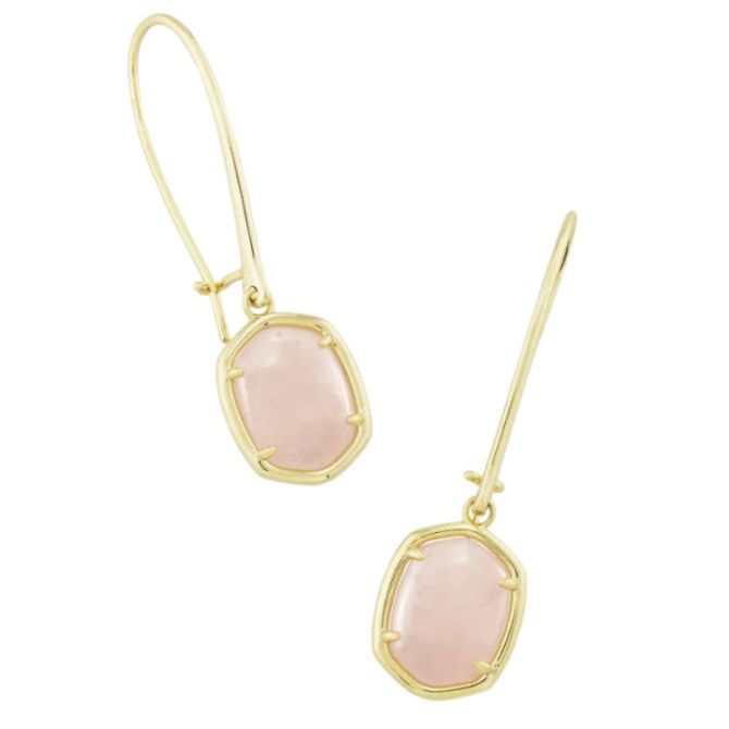 Kendra Scott Daphne Yellow Gold Tone Wire Drop Earrings in Rose Quartz