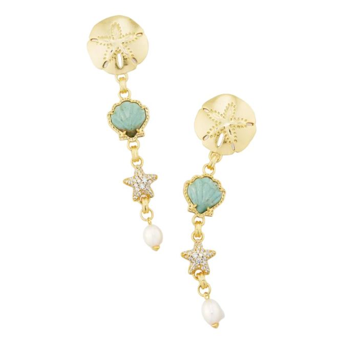 Kendra Scott Brynne Yellow Gold Plated Linear Earrings in Sea Green Chrysocolla