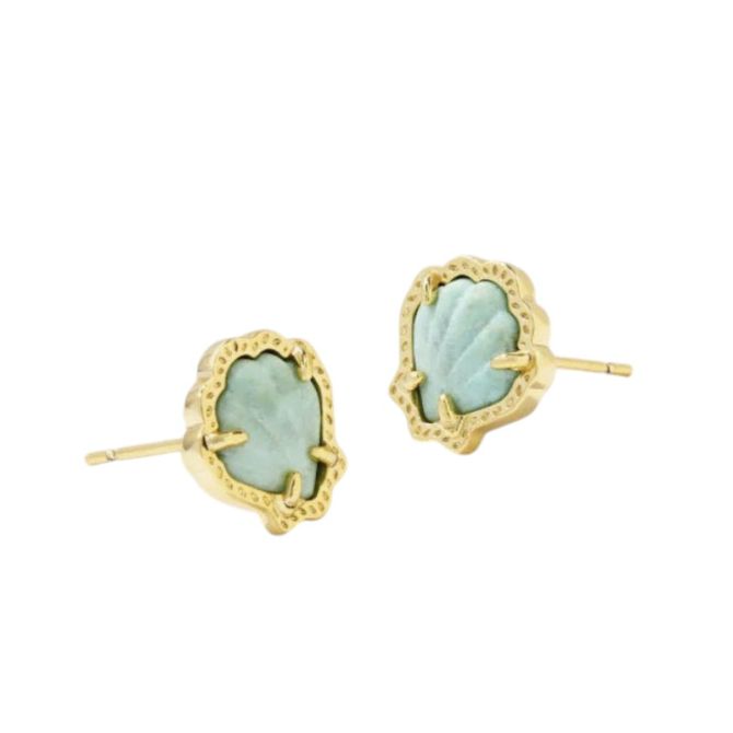 Kendra Scott Brynne Yellow Gold Tone Stud Earrings in Sea Green Chrysocolla