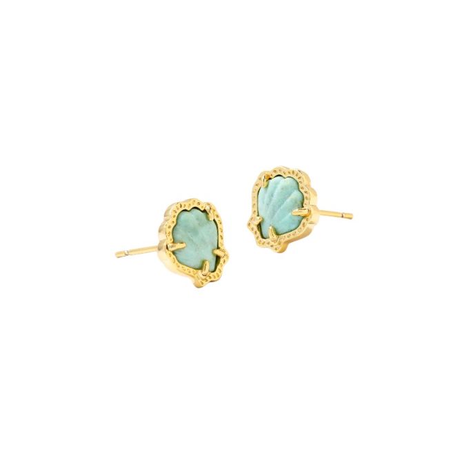 Kendra Scott Brynne Yellow Gold Plated Shell Stud Earrings in Sea Green Chrysocolla