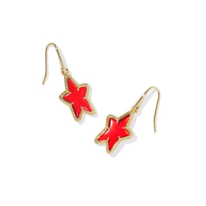 Kendra Scott Ada Yellow Gold Star Small Drop Earrings in Red Illusion