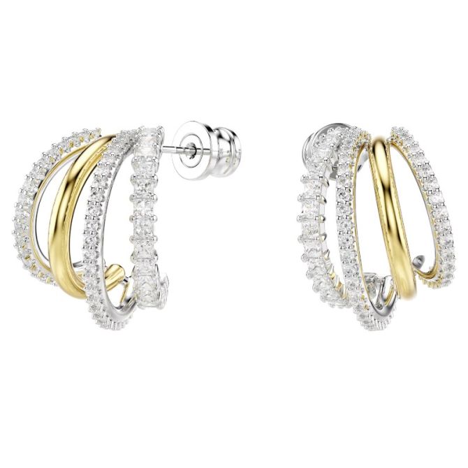 Swarovski Hyperbola Mixed Cuts Mini Hoop Earrings, White and Mixed Metal Finish