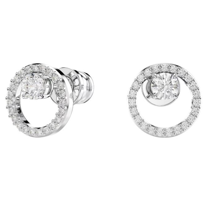 Swarovski Constella Round Cut Stud Earrings, White and Silver Tone Plated