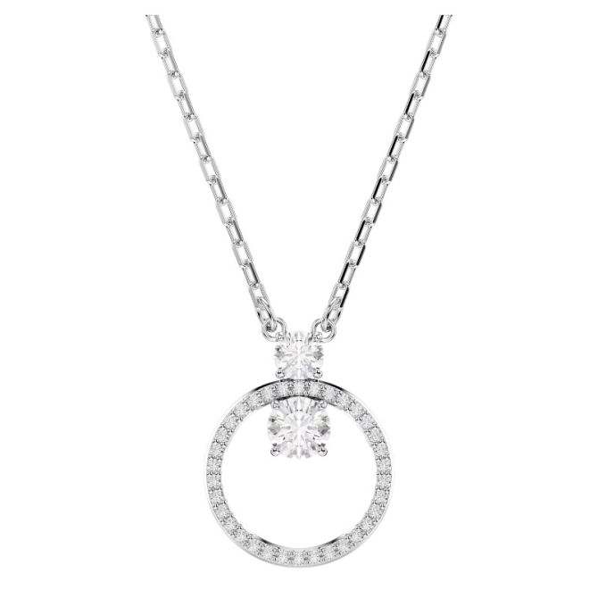 Swarovski Constella Round Cut Pave Pendant Necklace, White and Rhodium Plated