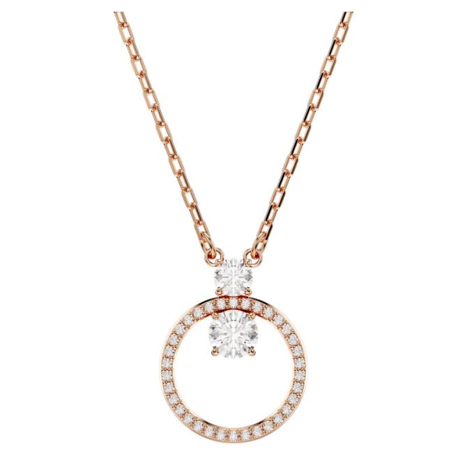 Swarovski Constella Round Cut Pendant Necklace, White and Rose Gold Tone Plated