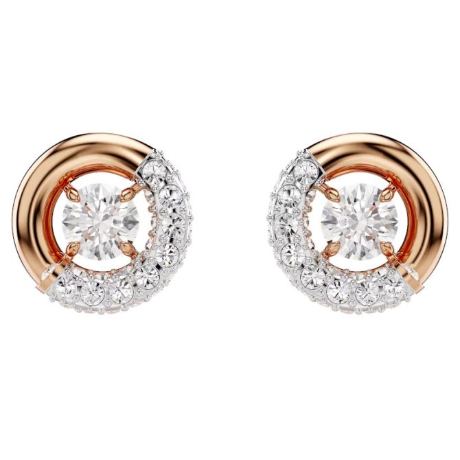 Swarovski Dextera Round Cut Stud Earrings, White and Rose Gold Tone Plated