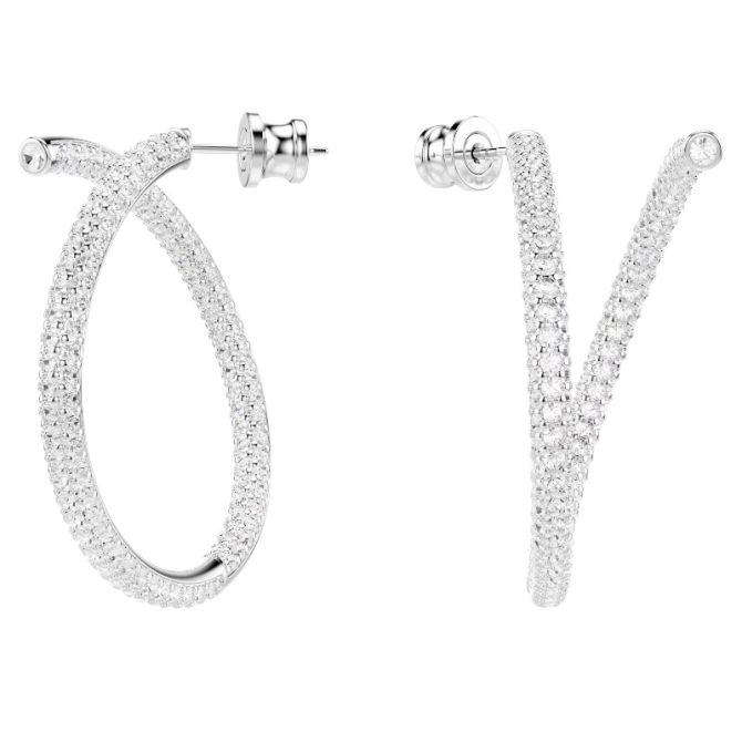 Swarovski Dextera Round Cut Hoop Earrings, White and Rhodium Plated