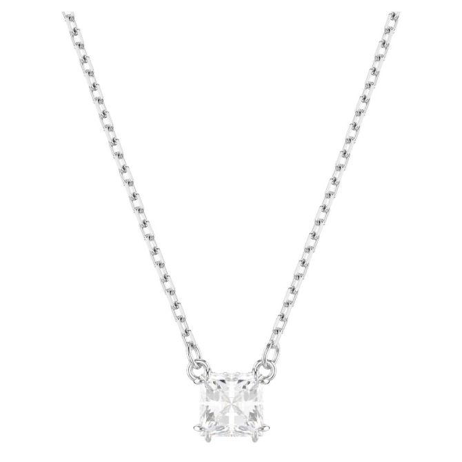 Swarovski Stilla Square Cut Pendant Necklace, White and Rhodium Plated